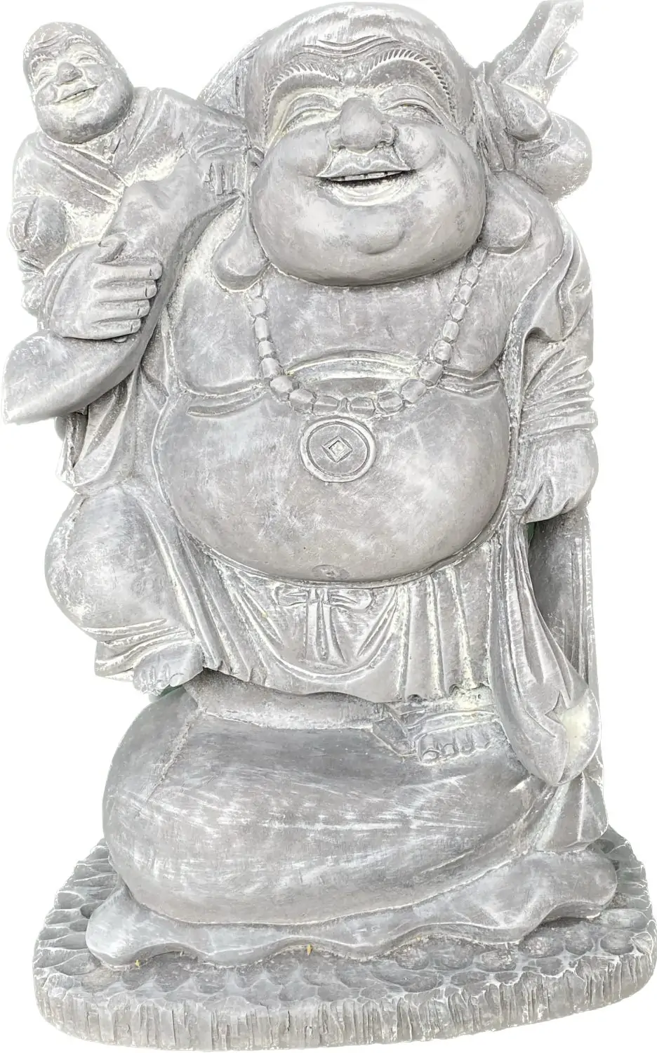 Artikelbild 9 des Artikels “Sammo - Chinesischer Buddha, stehend mit Buddha auf der Schulter, 55 cm H | Steinguss “